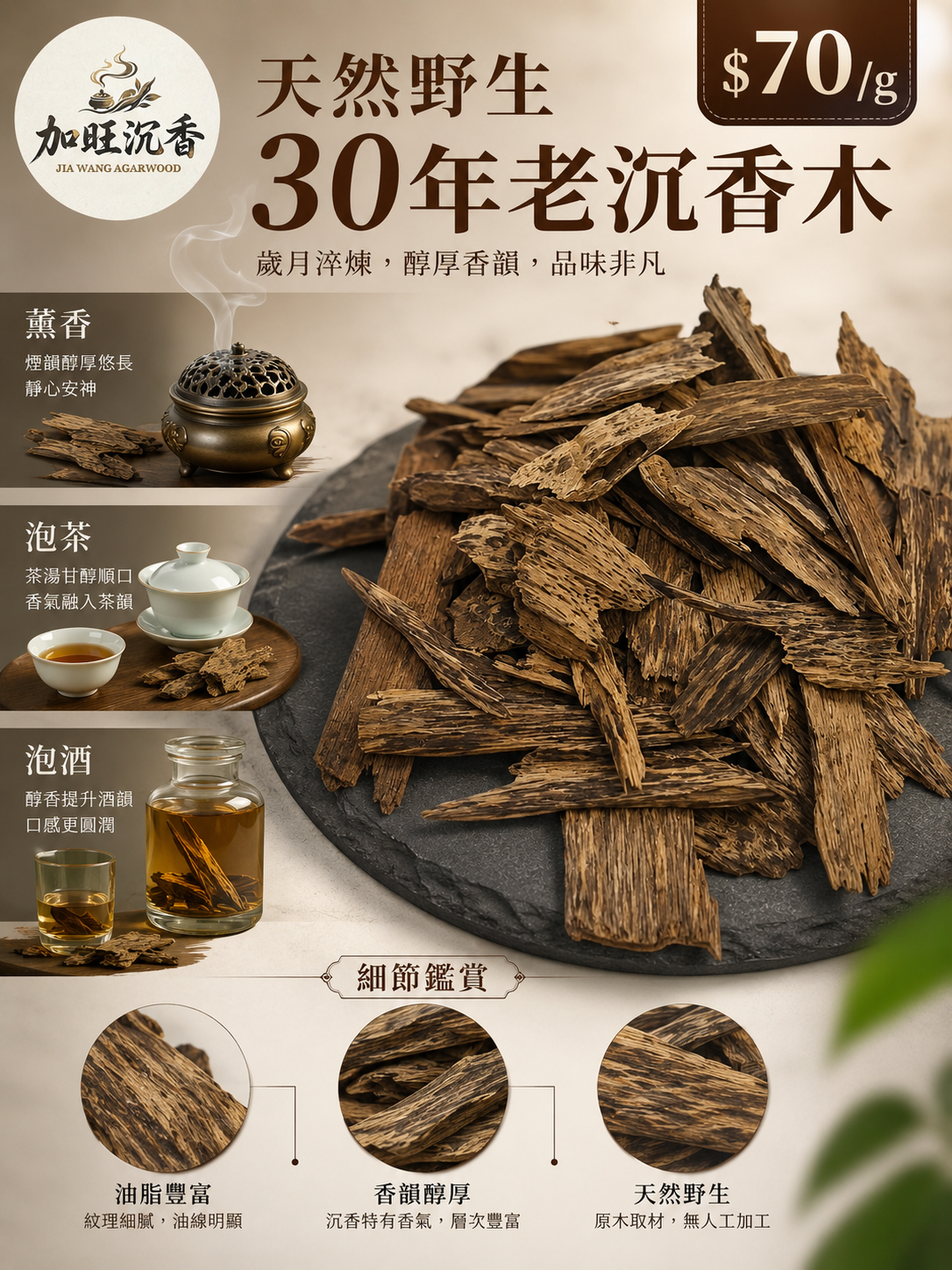 天然野生30年老沉香木 (每克70元):圖片 3